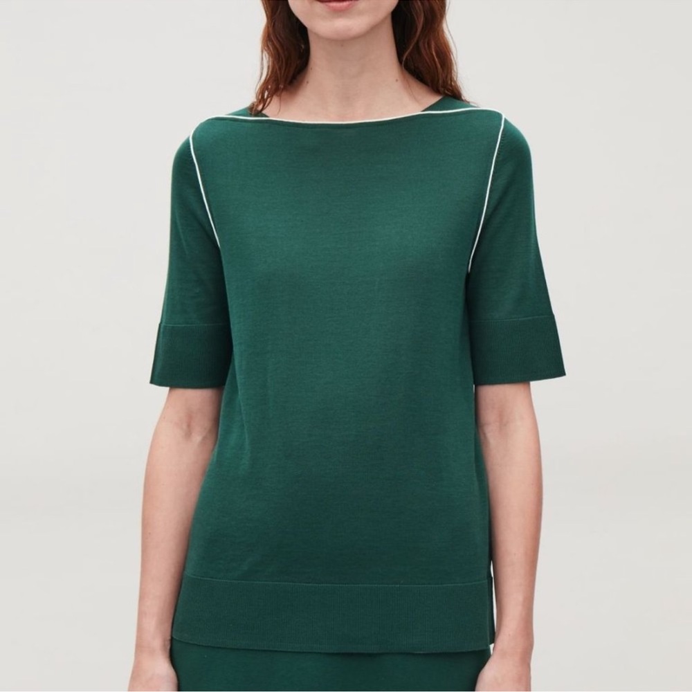 COS Dark Green Short Sleeve Top Silk Blend Size XS